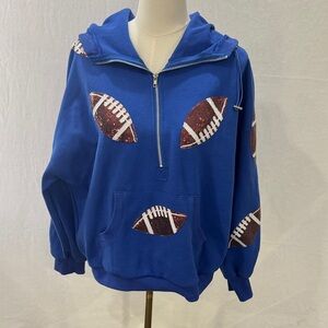Blue Sequin Football Print Hoodie